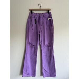 AFRM Jeans Womens 28 Purple Oden High Rise Wide Leg‎ Distressed Knee Rips Denim